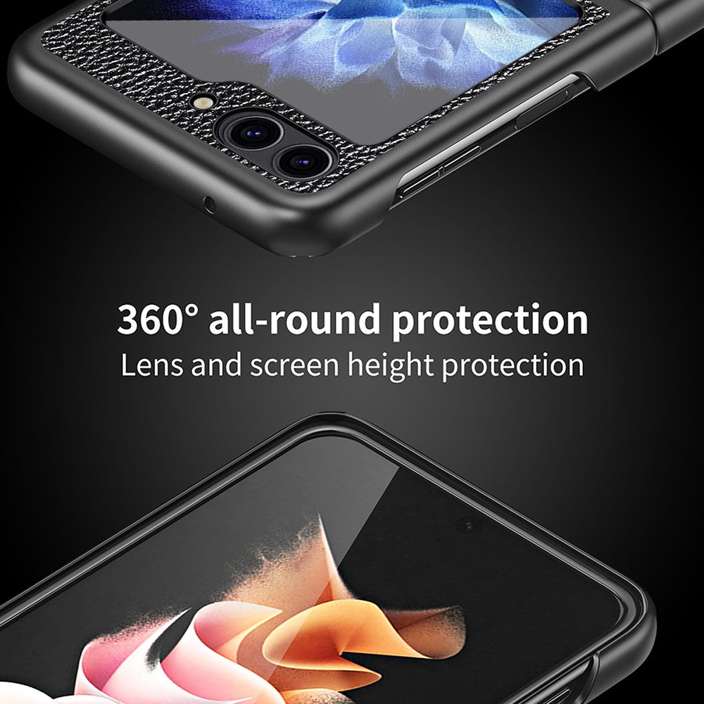 For Samsung Galaxy Z Flip5 5G PU Leather Coated PC Case Litchi Texture Protective Phone Cover