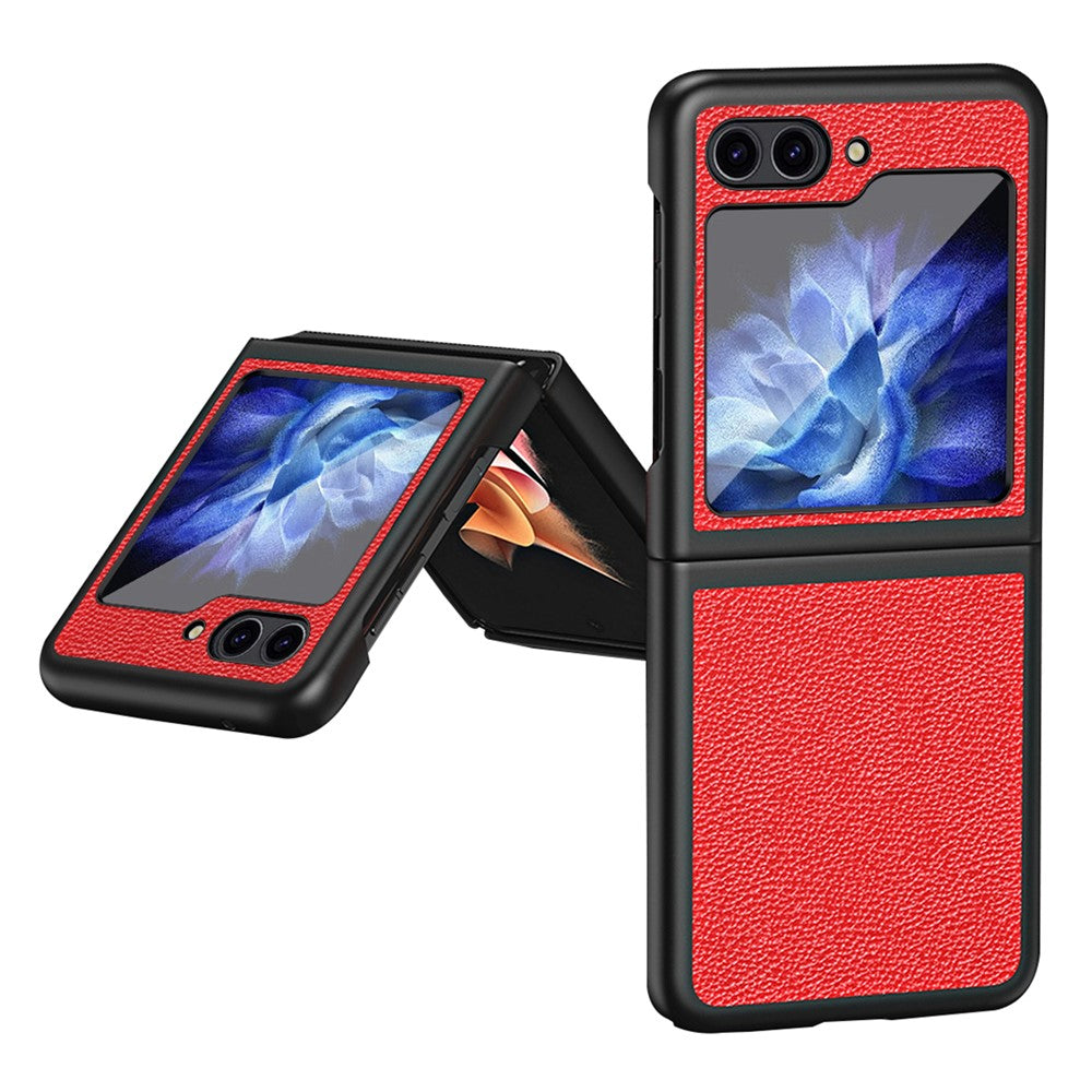 For Samsung Galaxy Z Flip5 5G PU Leather Coated PC Case Litchi Texture Protective Phone Cover