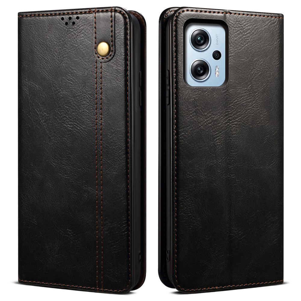 Läderfodral för Xiaomi Redmi Note 11T Pro 5G / Note 11T Pro+ 5G / K50i 5G / Note 12T Pro 5G / Poco X4 GT 5G, vaxartad Crazy Horse-textur, stativ, vikbart plånboksfodral