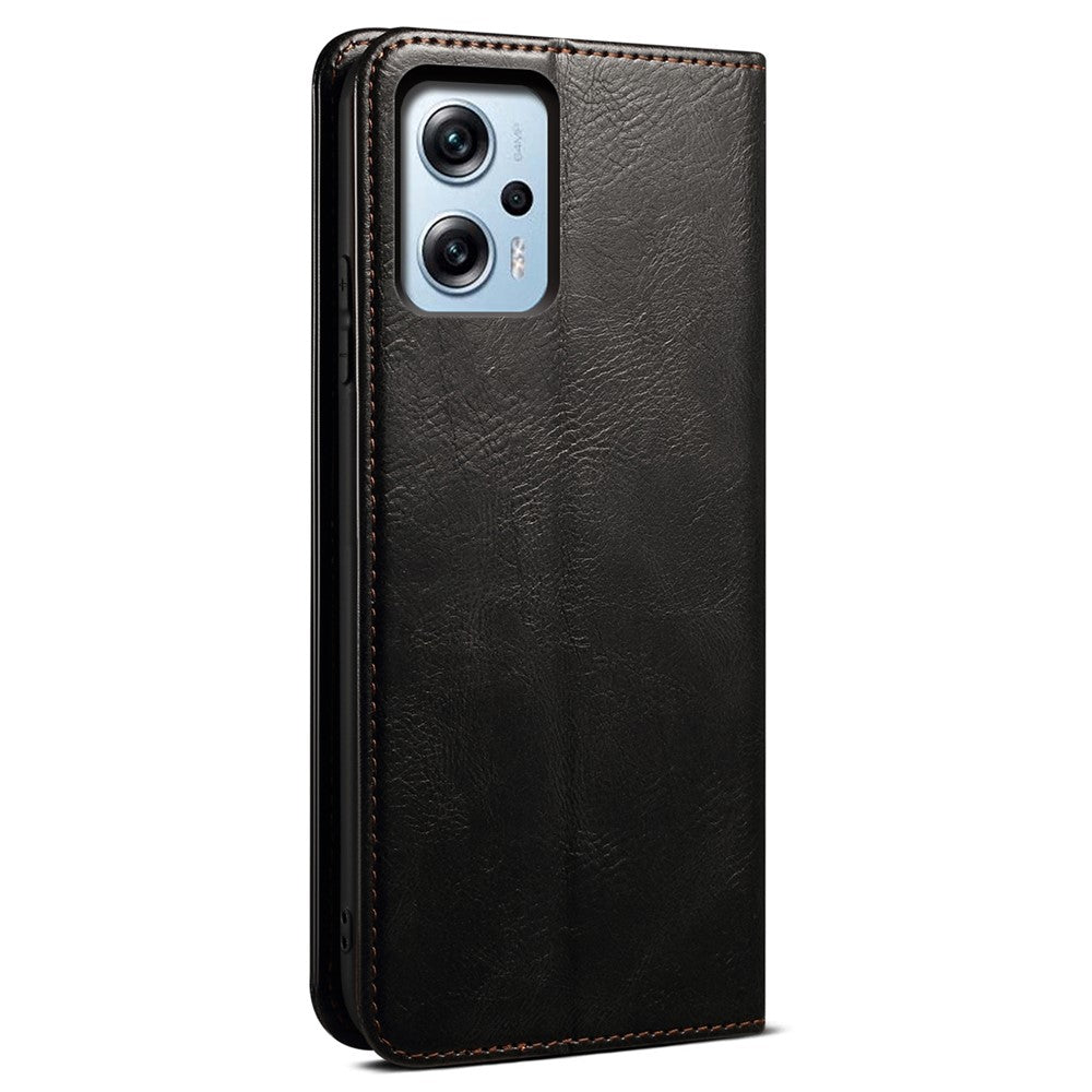 Läderfodral för Xiaomi Redmi Note 11T Pro 5G / Note 11T Pro+ 5G / K50i 5G / Note 12T Pro 5G / Poco X4 GT 5G, vaxartad Crazy Horse-textur, stativ, vikbart plånboksfodral