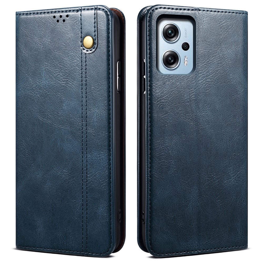 Læderetui til Xiaomi Redmi Note 11T Pro 5G / Note 11T Pro+ 5G / K50i 5G / Note 12T Pro 5G / Poco X4 GT 5G med voksagtig Crazy Horse-tekstur, stativ og foldbart tegnebogsetui