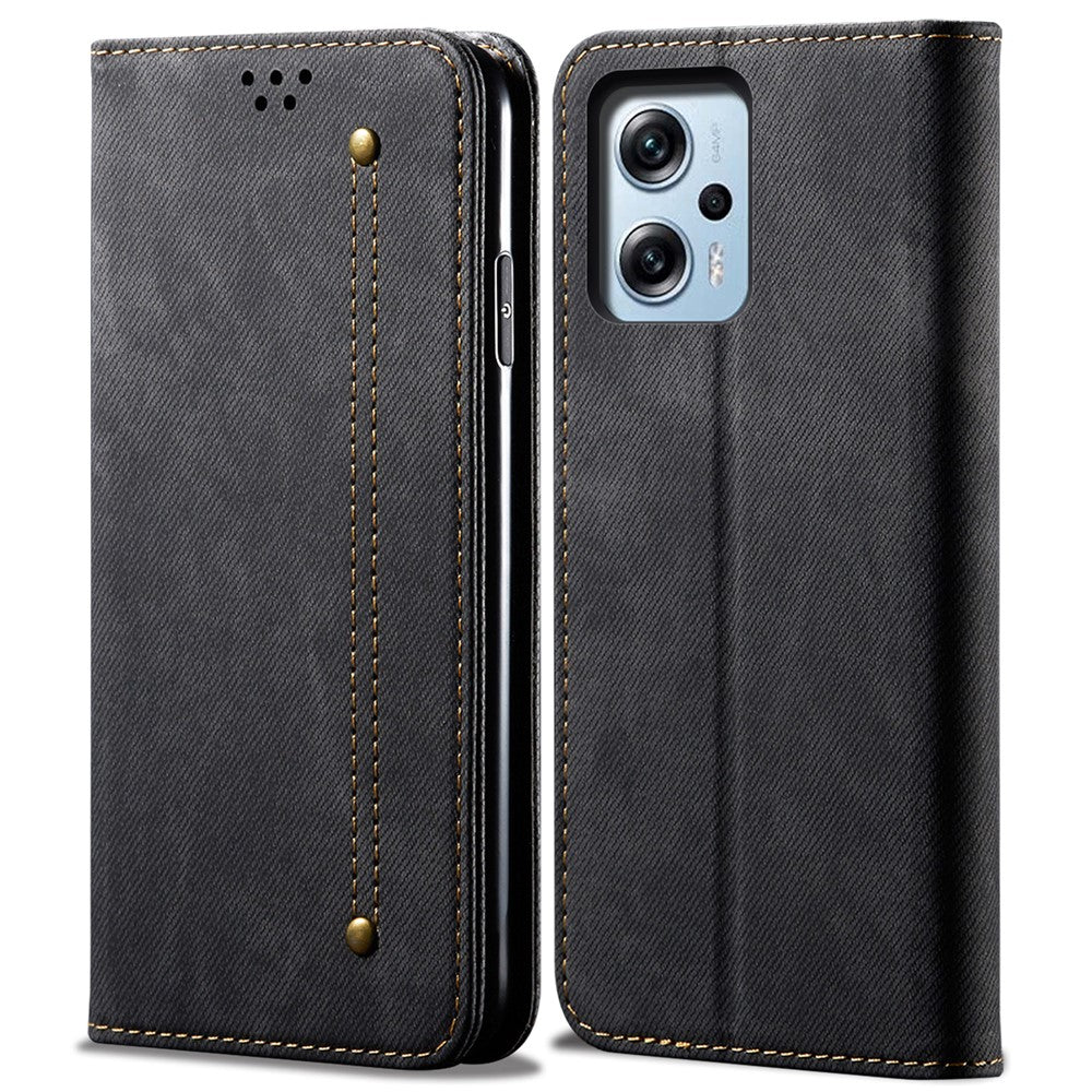 Plånboksfodral för Xiaomi Redmi Note 11T Pro 5G / Note 11T Pro+ 5G / K50i 5G / Note 12T Pro 5G / Poco X4 GT 5G, PU-läder med jeanstyg och textur, stativfodral