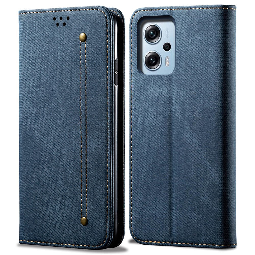 Plånboksfodral för Xiaomi Redmi Note 11T Pro 5G / Note 11T Pro+ 5G / K50i 5G / Note 12T Pro 5G / Poco X4 GT 5G, PU-läder med jeanstyg och textur, stativfodral