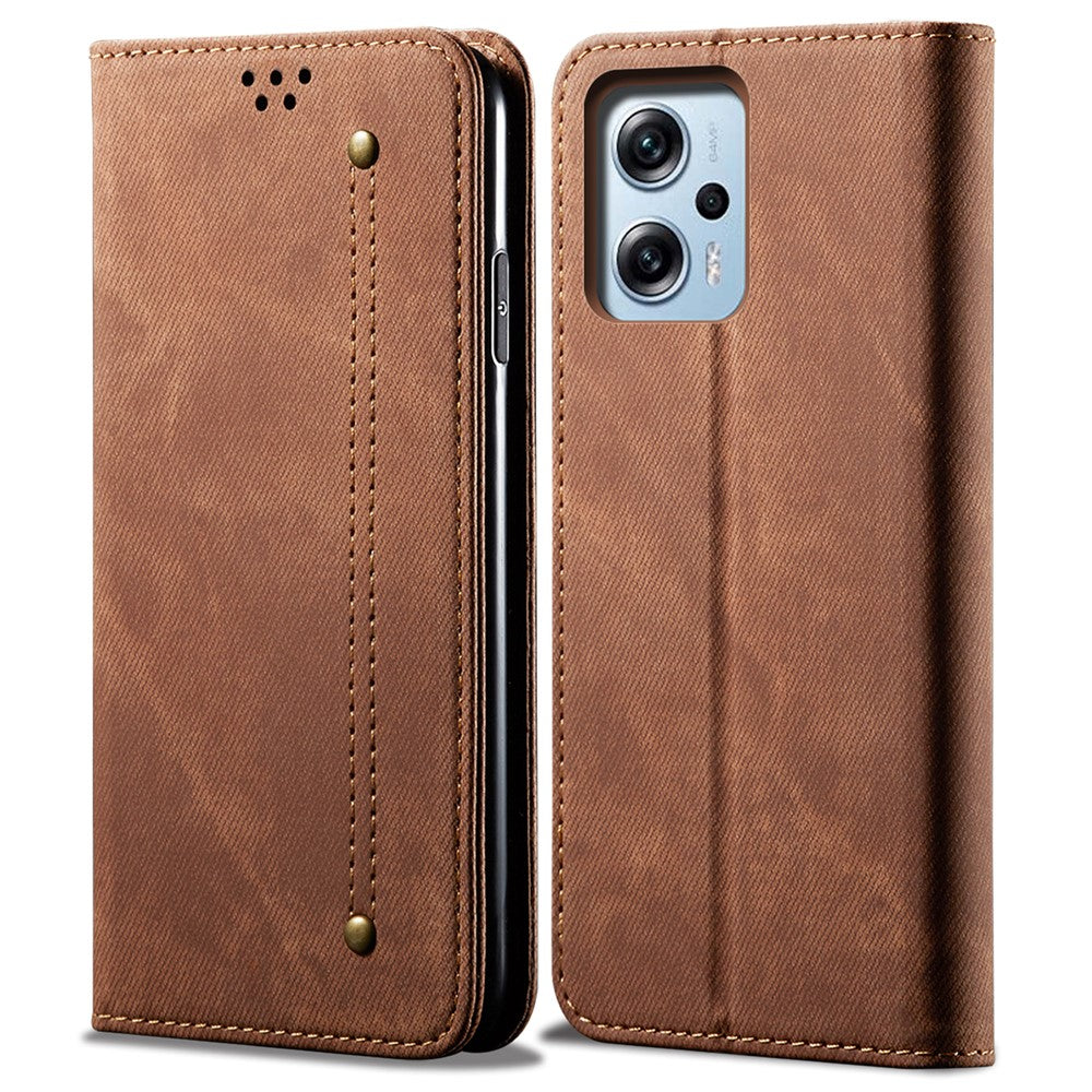 Plånboksfodral för Xiaomi Redmi Note 11T Pro 5G / Note 11T Pro+ 5G / K50i 5G / Note 12T Pro 5G / Poco X4 GT 5G, PU-läder med jeanstyg och textur, stativfodral