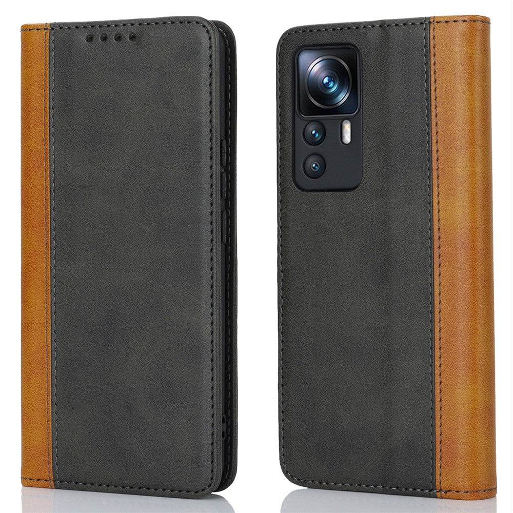 Xiaomi 12T 5G / 12T Pro 5G / Redmi K50 Ultra PU-læderetui med stativ, tofarvet etui med sammensyning, pung