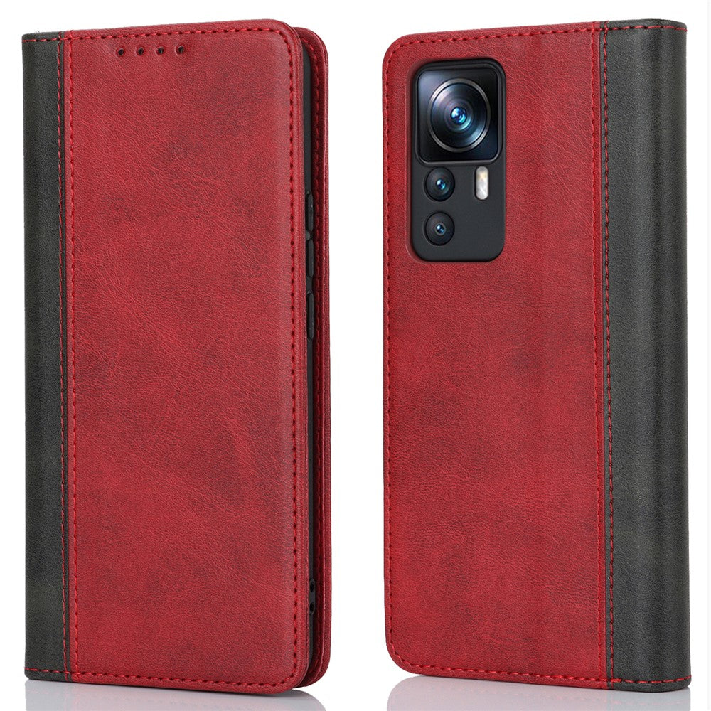 Xiaomi 12T 5G / 12T Pro 5G / Redmi K50 Ultra PU-læderetui med stativ, tofarvet etui med sammensyning, pung