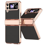 For Samsung Galaxy Z Flip4 5G Hinge Protection Phone Case PU Leather+PC Electroplating Cover