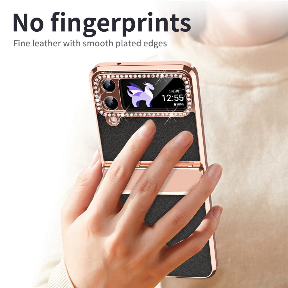 For Samsung Galaxy Z Flip4 5G Hinge Protection Phone Case PU Leather+PC Electroplating Cover