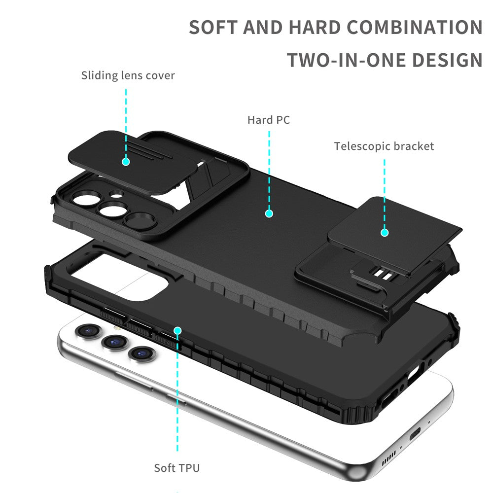 For Samsung Galaxy A34 5G Kickstand Phone Case PC + TPU Phone Protector with Slide Camera Cover