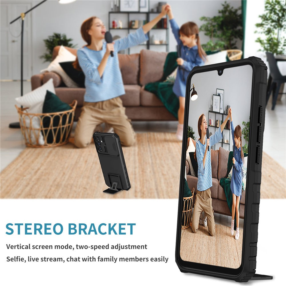For Samsung Galaxy A34 5G Kickstand Phone Case PC + TPU Phone Protector with Slide Camera Cover
