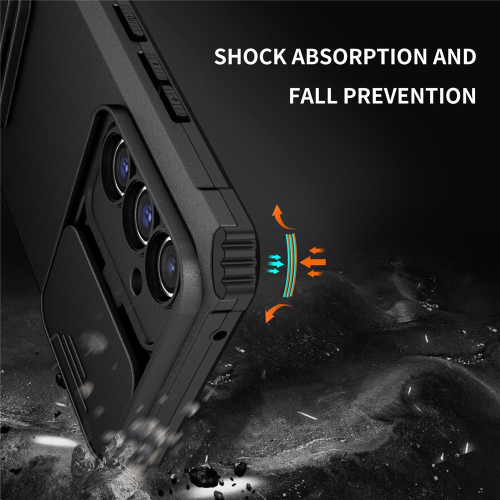 For Samsung Galaxy A54 5G Kickstand Case Anti-scratch PC + TPU Phone Protector with Slide Camera Cover