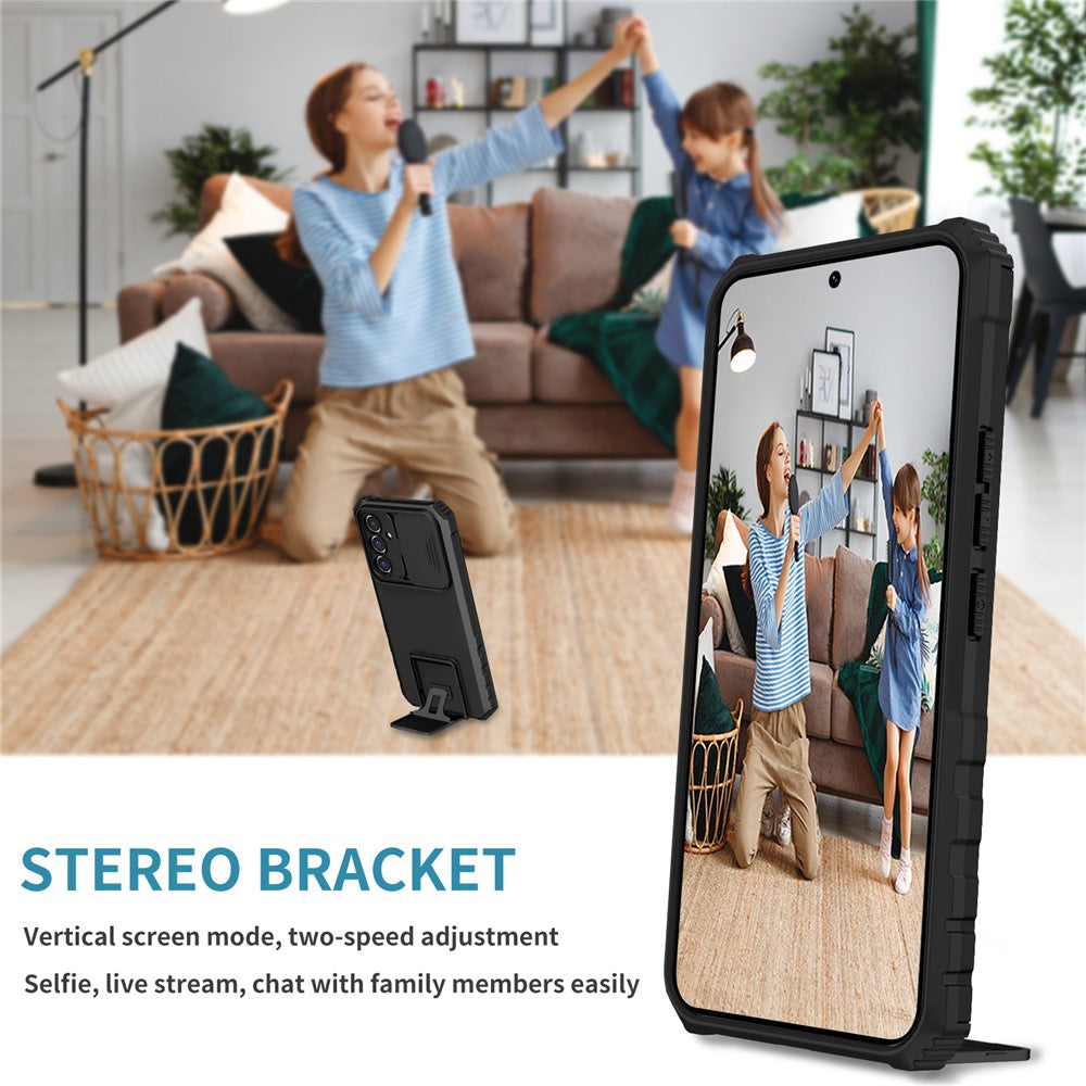 For Samsung Galaxy A54 5G Kickstand Case Anti-scratch PC + TPU Phone Protector with Slide Camera Cover