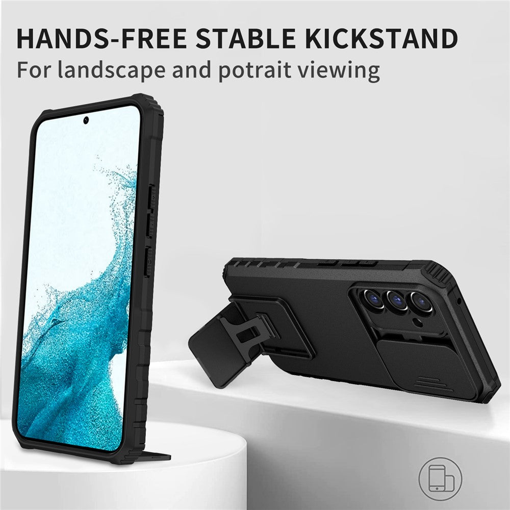 For Samsung Galaxy A54 5G Kickstand Case Anti-scratch PC + TPU Phone Protector with Slide Camera Cover