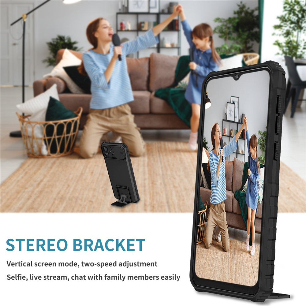 Støttefodsetui til Samsung Galaxy A04 4G (164,4 x 76,3 x 9,1 mm) PC + TPU telefonbeskytter med kameradæksel