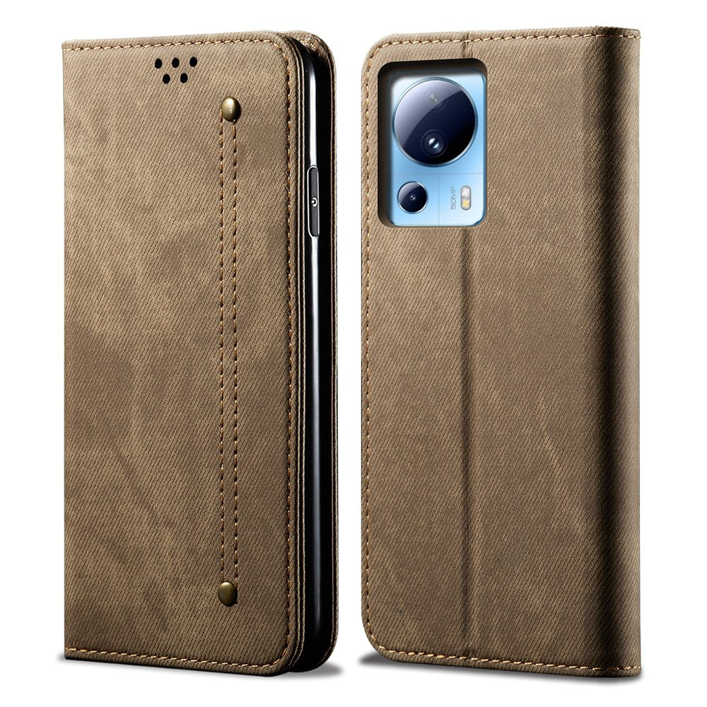 For Xiaomi 13 Lite / Civi 2 5G Wallet PU Leather Phone Cover Jeans Cloth Texture Phone Stand Case