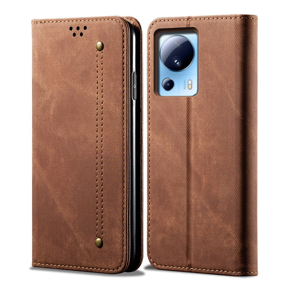 For Xiaomi 13 Lite / Civi 2 5G Wallet PU Leather Phone Cover Jeans Cloth Texture Phone Stand Case