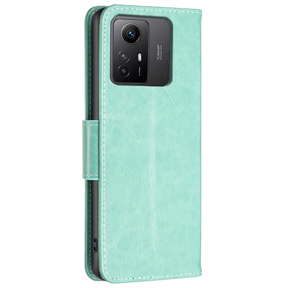 Xiaomi Redmi Note 12S 4G stativplånbokmobilskal flipfodral i läder med fjärilstryck och rem