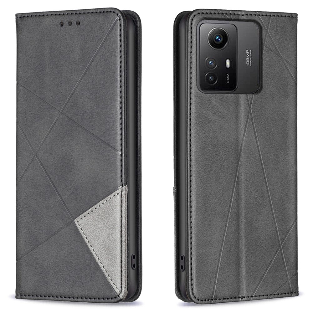 For Xiaomi Redmi Note 12S 4G Splicing Style Phone Case Imprinted Line Stand Card Holder Leather Cover