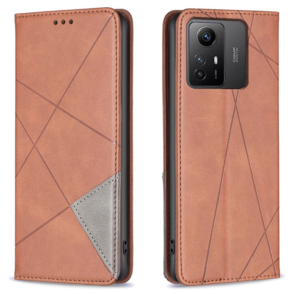 For Xiaomi Redmi Note 12S 4G Splicing Style Phone Case Imprinted Line Stand Card Holder Leather Cover