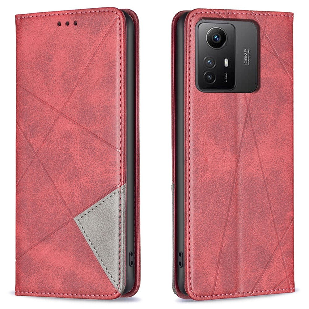 For Xiaomi Redmi Note 12S 4G Splicing Style Phone Case Imprinted Line Stand Card Holder Leather Cover