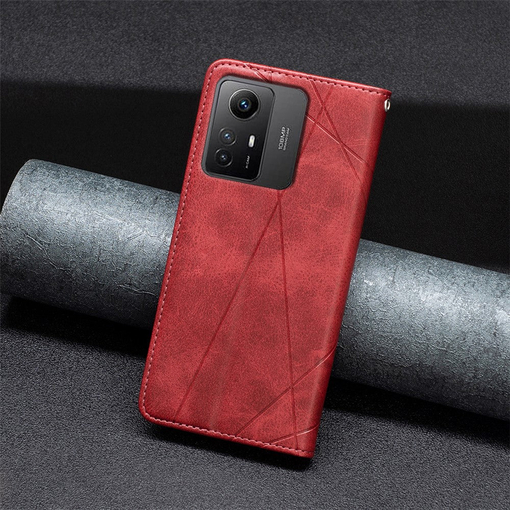 For Xiaomi Redmi Note 12S 4G Splicing Style Phone Case Imprinted Line Stand Card Holder Leather Cover