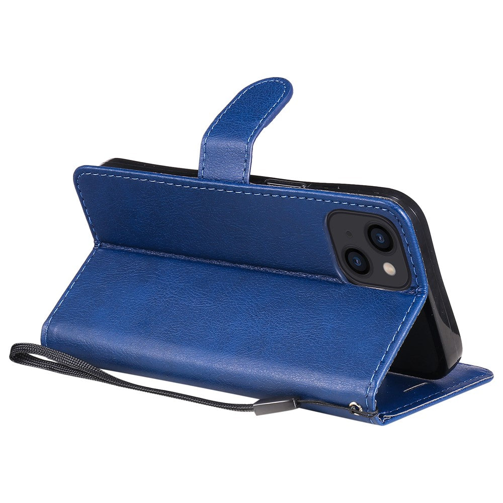 Til iPhone 15 Cover Ensfarvet Læder Mobilcover Pung Stand med Rem