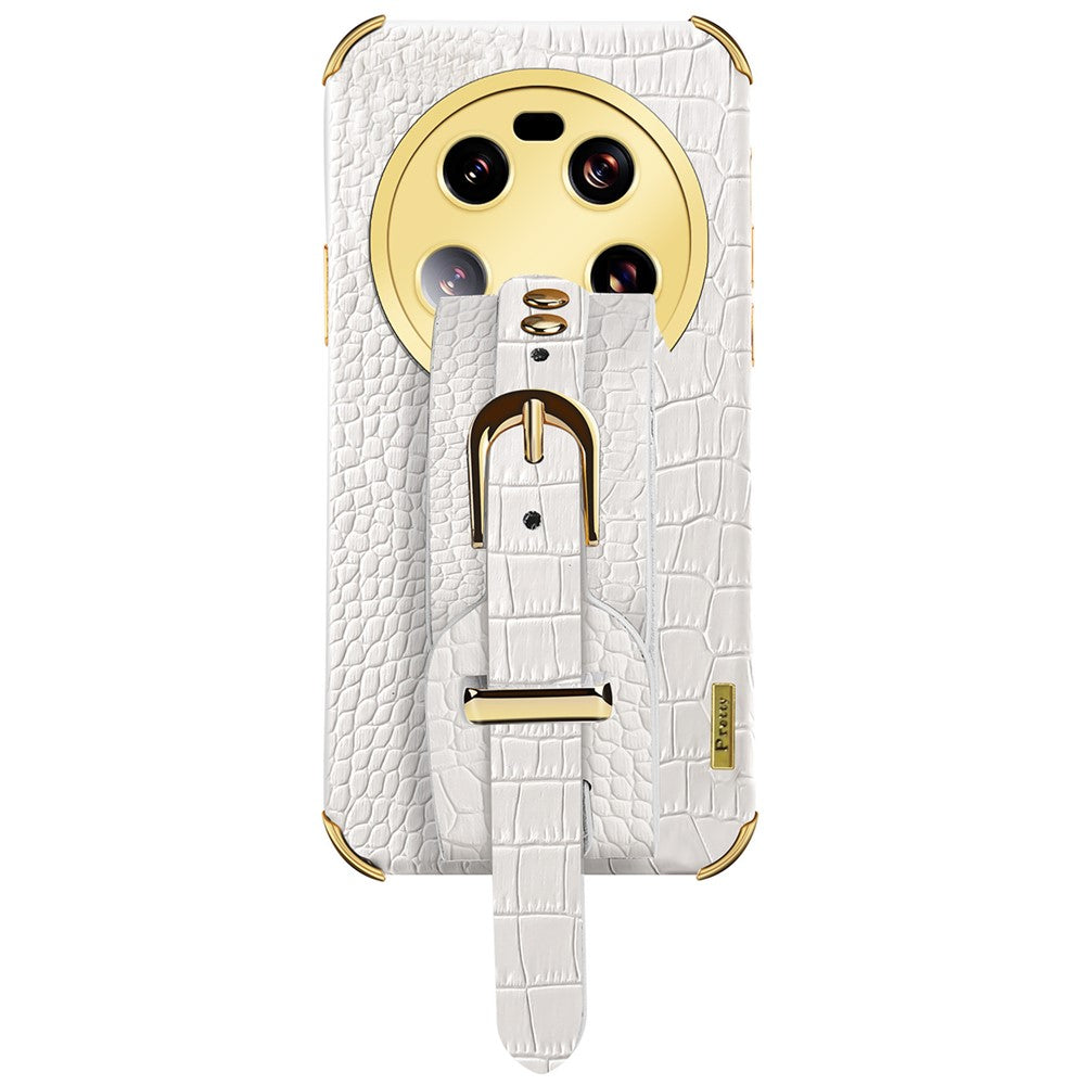 For Xiaomi 13 Ultra Electroplating Phone Case PU Leather Coated TPU Cover with Wristband Kickstand