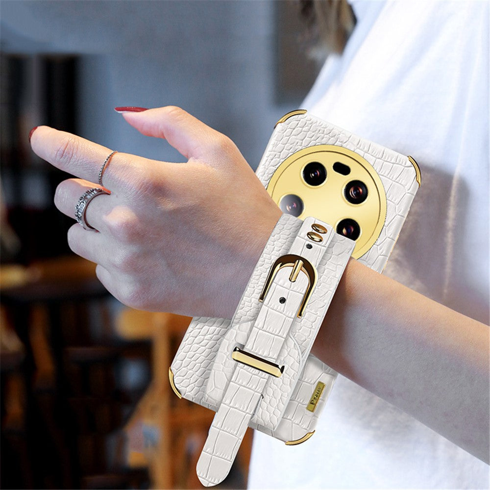 Xiaomi 13 Ultra Galvaniserat mobilskal PU-läderbelagt TPU-fodral med Armbandsstativ