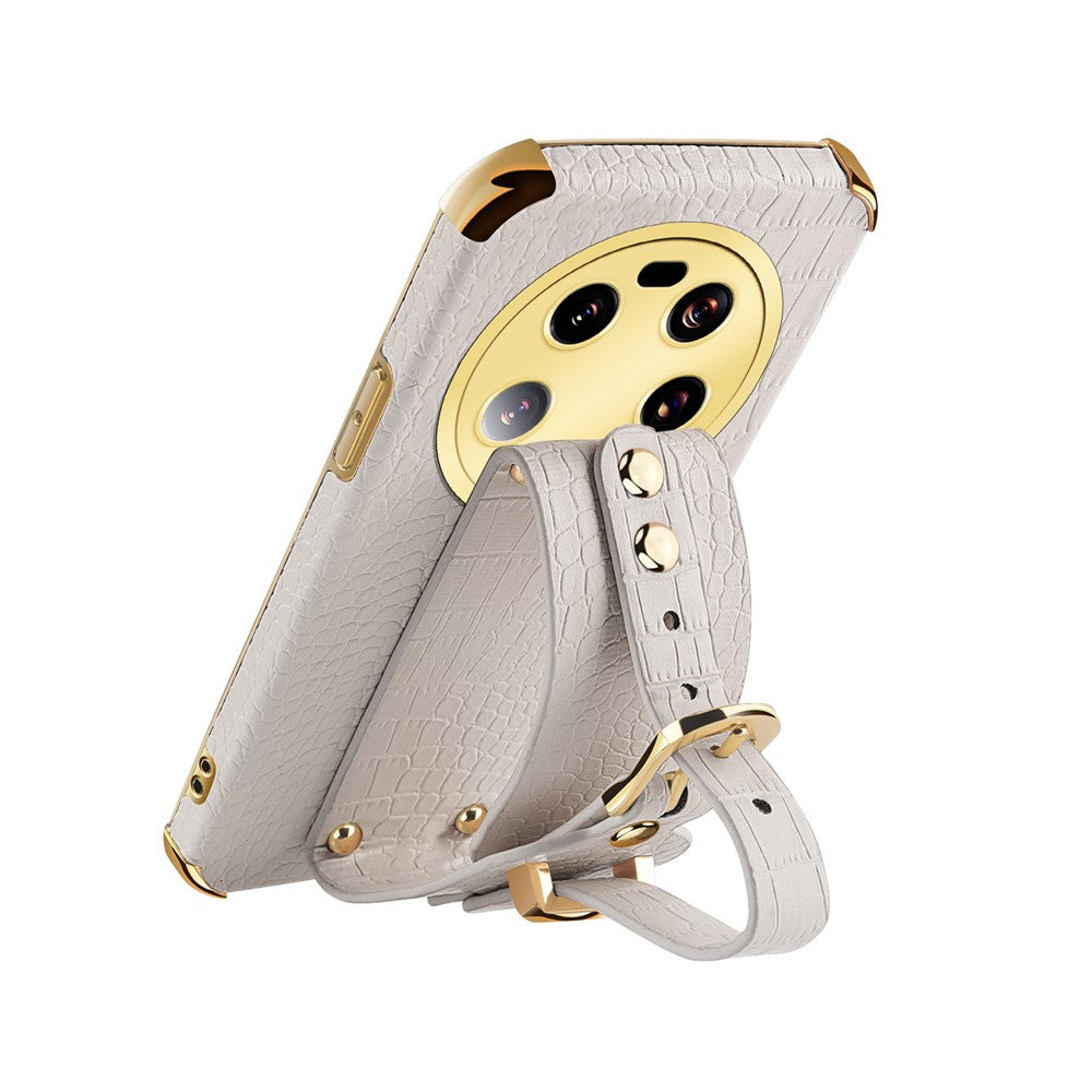 Xiaomi 13 Ultra Galvaniserat mobilskal PU-läderbelagt TPU-fodral med Armbandsstativ