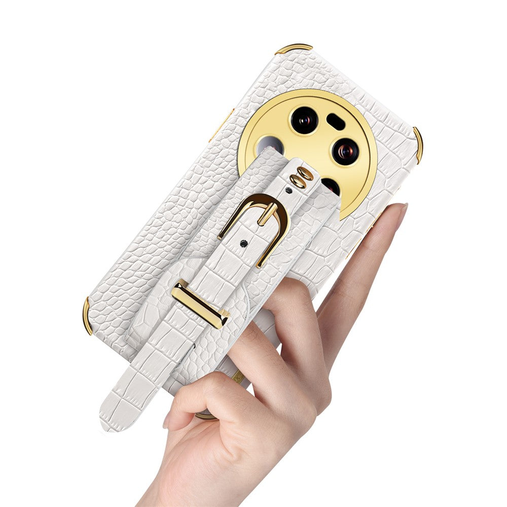 For Xiaomi 13 Ultra Electroplating Phone Case PU Leather Coated TPU Cover with Wristband Kickstand