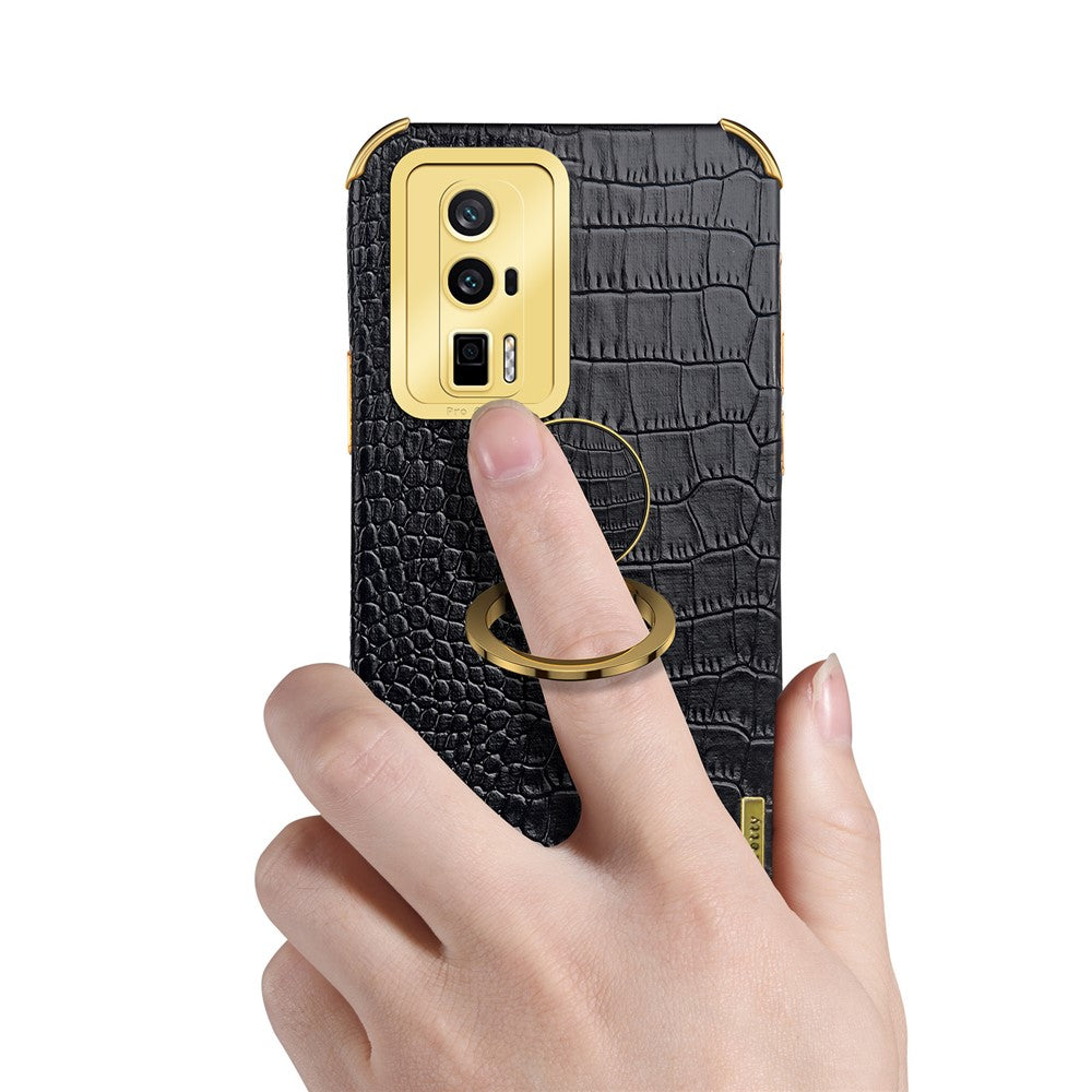 Xiaomi Poco F5 Pro 5G / Redmi K60 5G / K60 Pro 5G Ringstativ mobilskal Krokodilstruktur Läderbelagt TPU Baksida