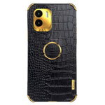For Xiaomi Redmi A1 4G / A2 4G Crocodile Texture Leather Coated TPU Phone Case 6D Electroplated Cover with Ring Kickstand