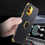 For Xiaomi Redmi A1 4G / A2 4G Crocodile Texture Leather Coated TPU Phone Case 6D Electroplated Cover with Ring Kickstand