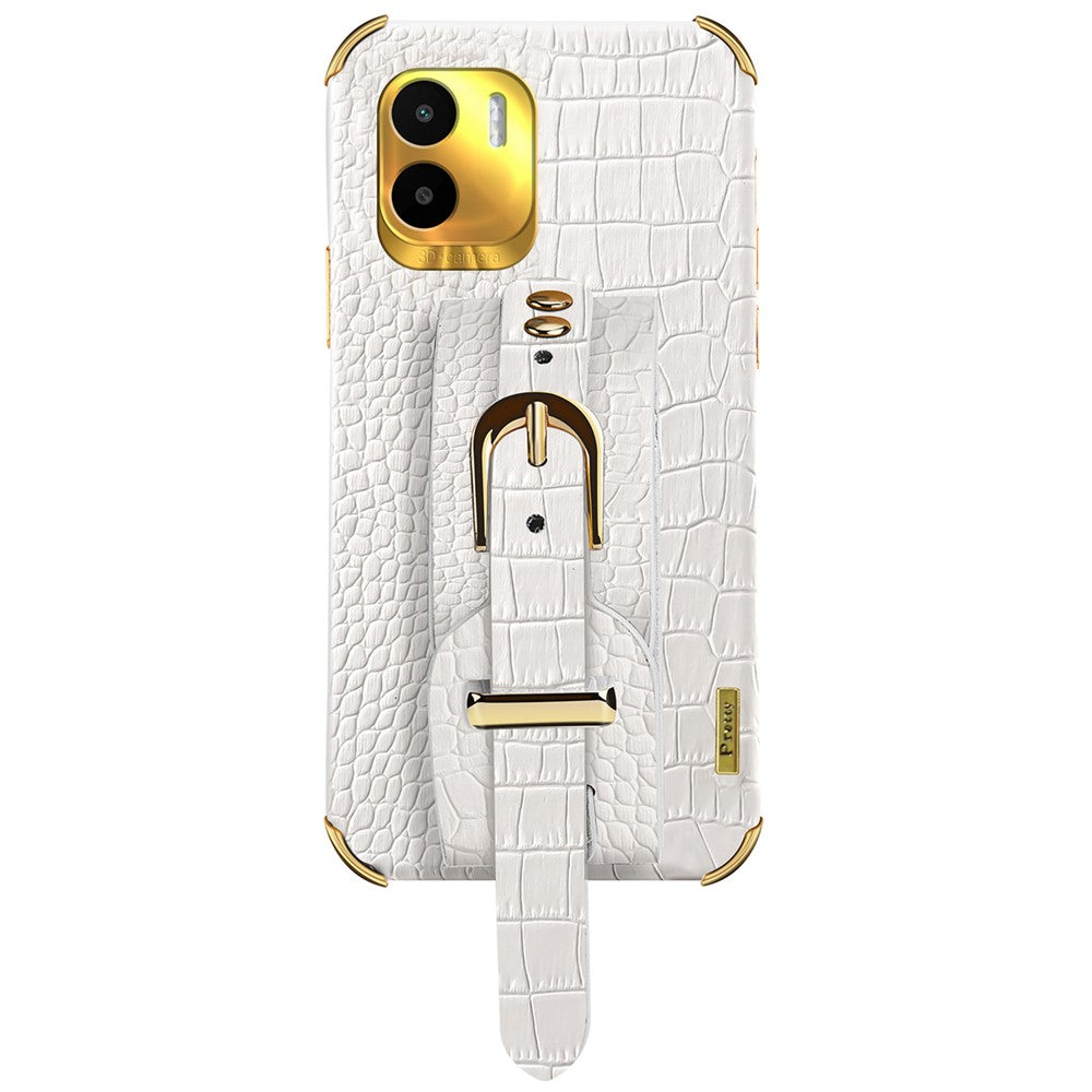 For Xiaomi Redmi A1 4G / A2 4G Wristband Kickstand PU Leather Coated TPU Case Electroplating Phone Cover