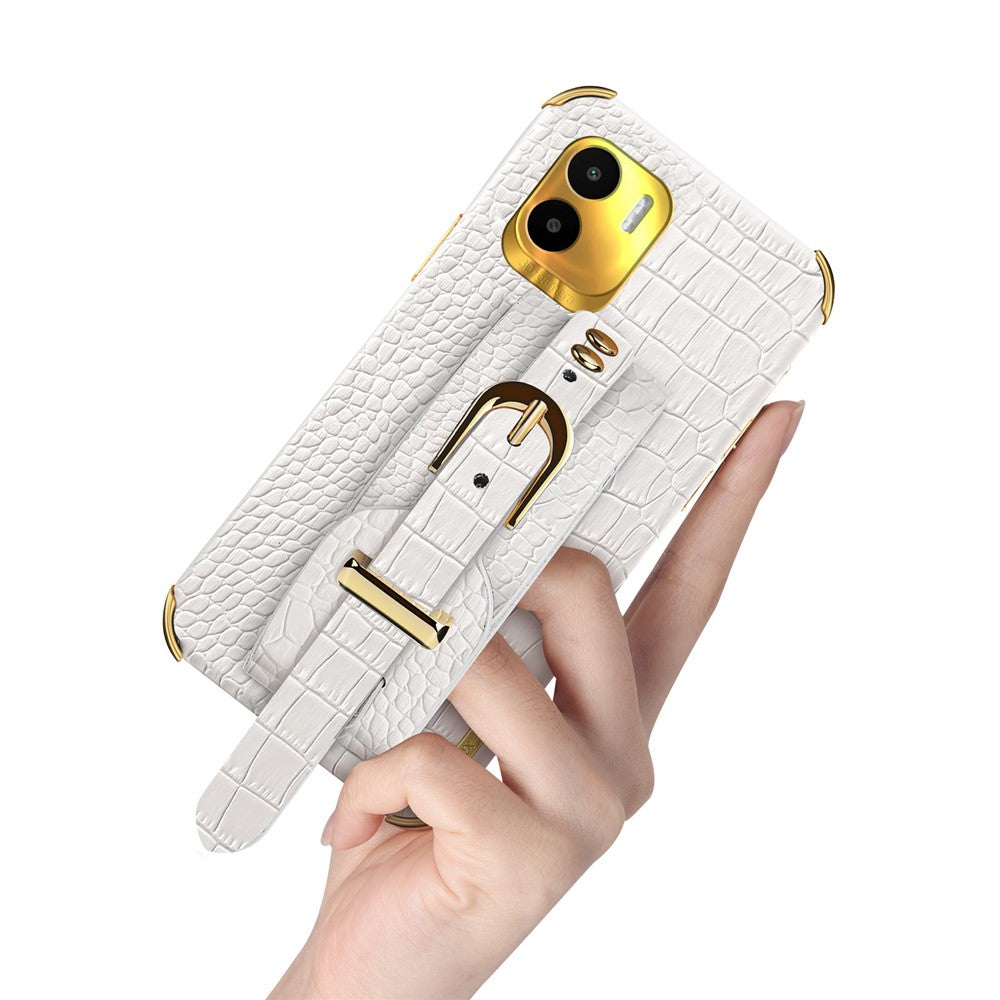 For Xiaomi Redmi A1 4G / A2 4G Wristband Kickstand PU Leather Coated TPU Case Electroplating Phone Cover