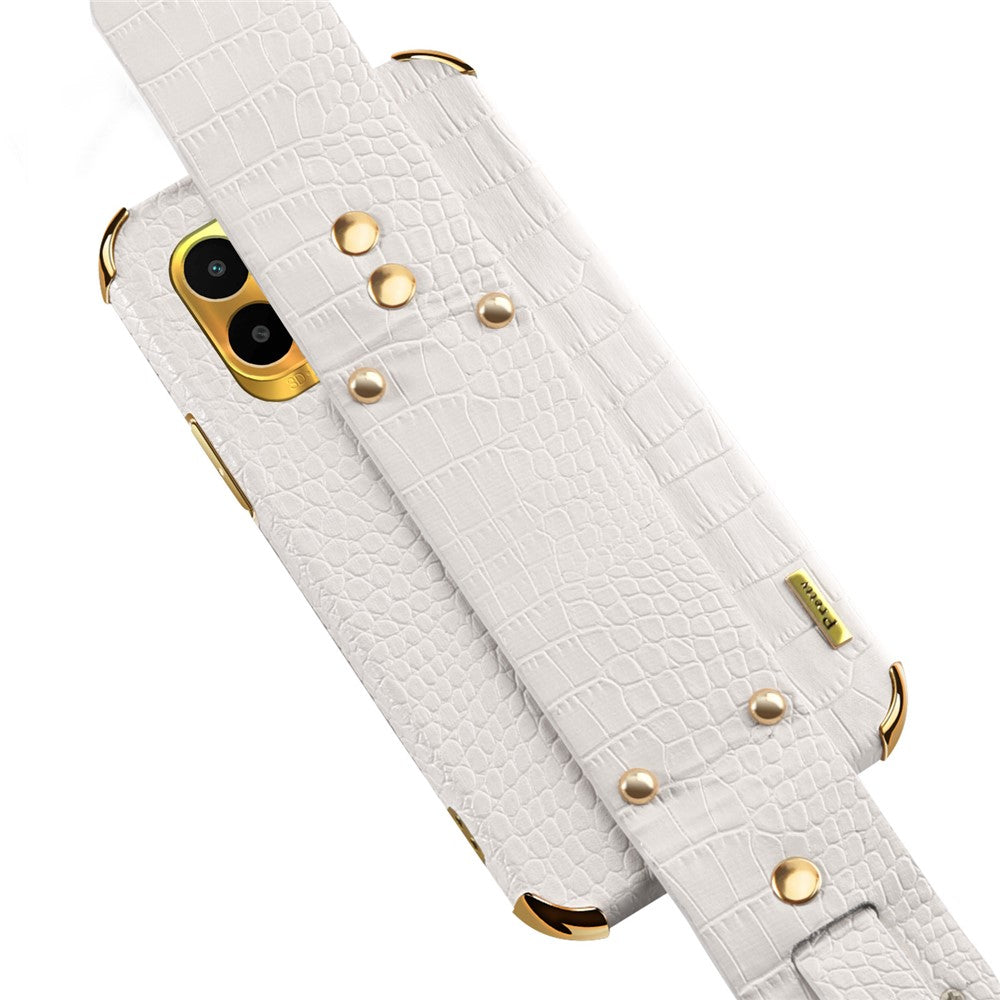 For Xiaomi Redmi A1 4G / A2 4G Wristband Kickstand PU Leather Coated TPU Case Electroplating Phone Cover