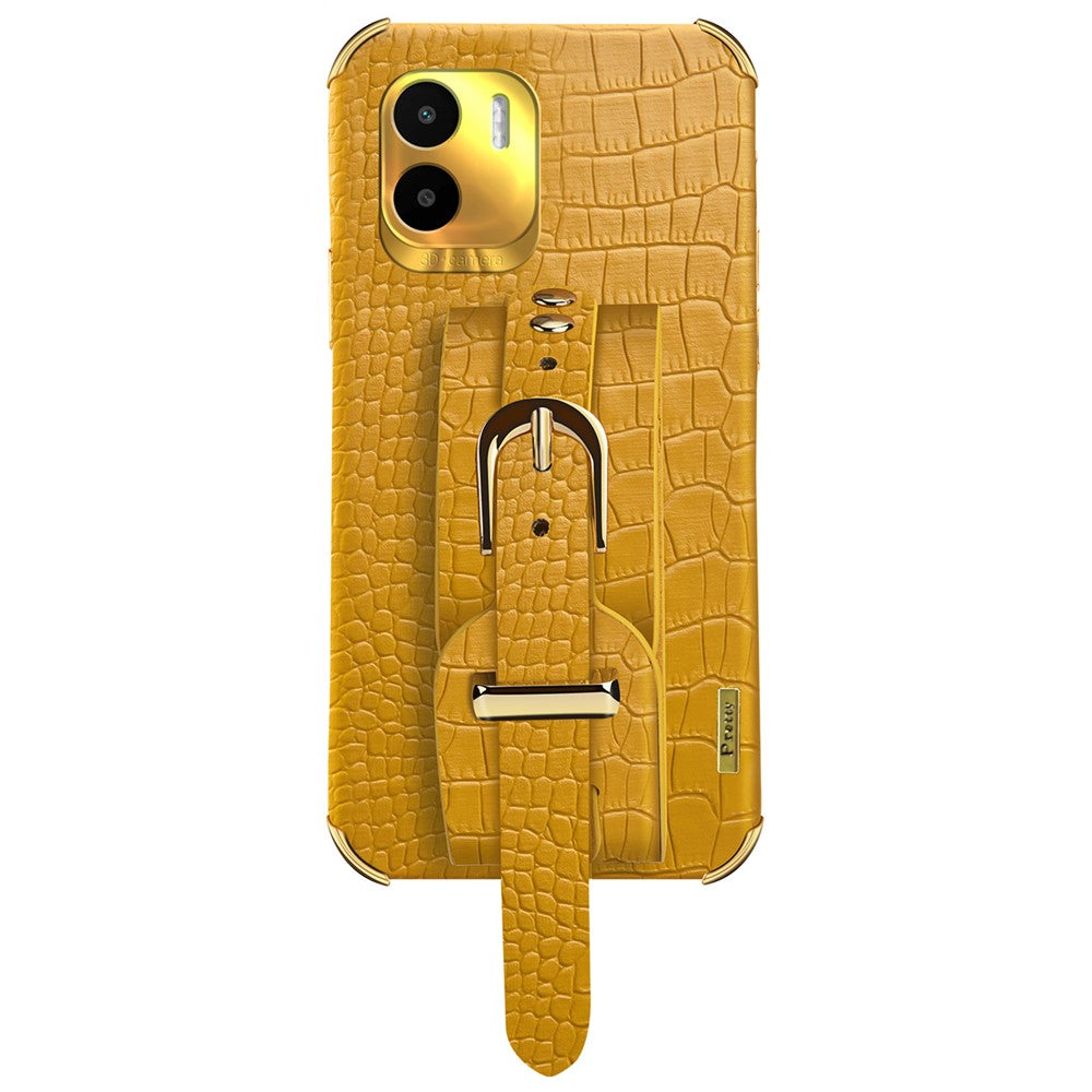 For Xiaomi Redmi A1 4G / A2 4G Wristband Kickstand PU Leather Coated TPU Case Electroplating Phone Cover