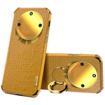 For Honor X40 5G Kickstand Phone Case Crocodile Texture PU Leather Coated 6D Electroplated TPU Cover