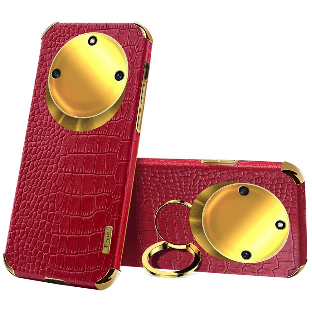 For Honor X40 5G Kickstand Phone Case Crocodile Texture PU Leather Coated 6D Electroplated TPU Cover