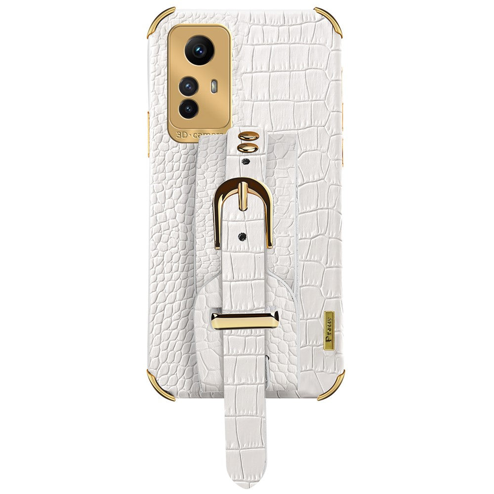 For Xiaomi Redmi Note 12S 4G Electroplating Phone Cover Wristband Kickstand Leather Coated TPU Case