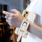 For Xiaomi Redmi Note 12S 4G Electroplating Phone Cover Wristband Kickstand Leather Coated TPU Case