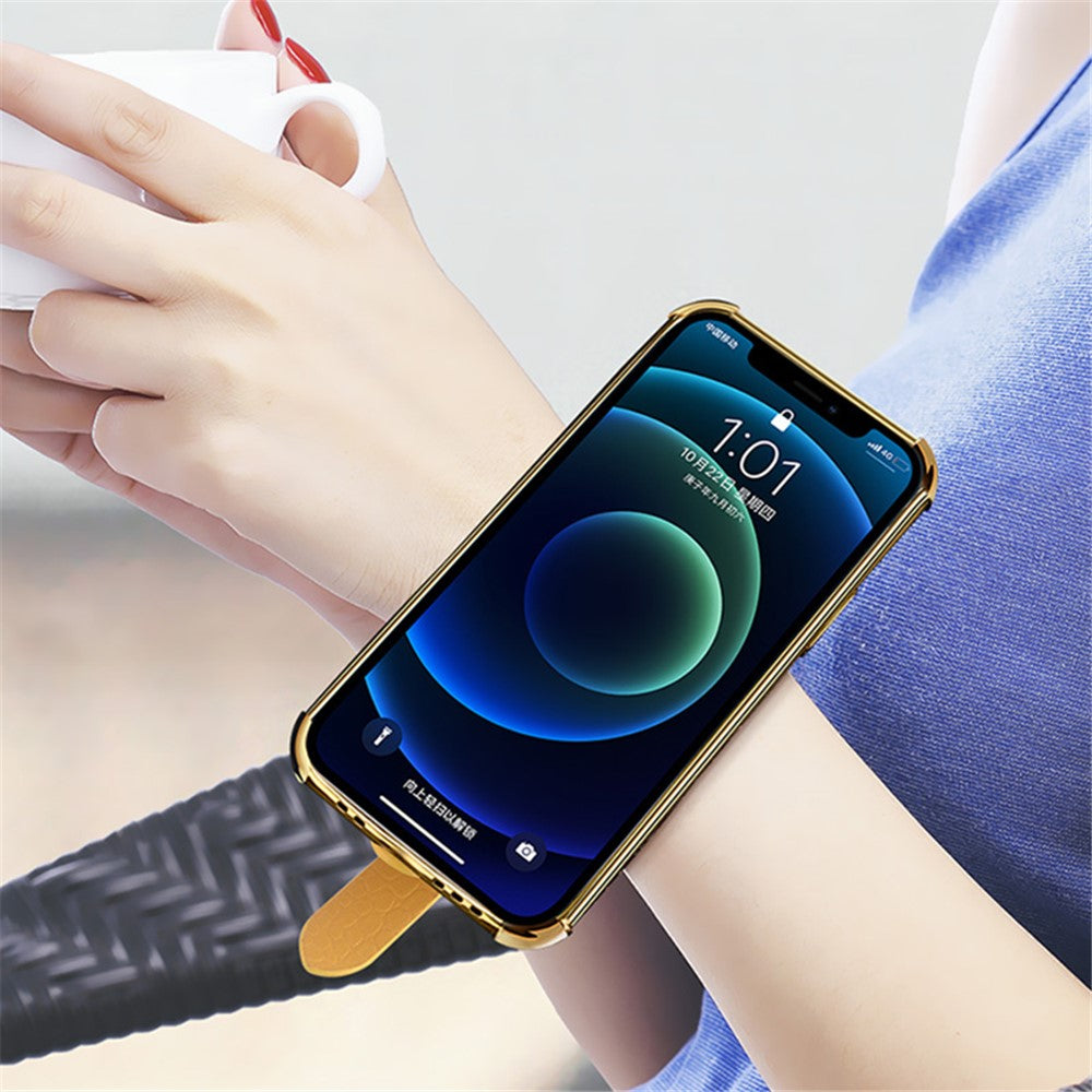 For Xiaomi Redmi Note 12S 4G Electroplating Phone Cover Wristband Kickstand Leather Coated TPU Case
