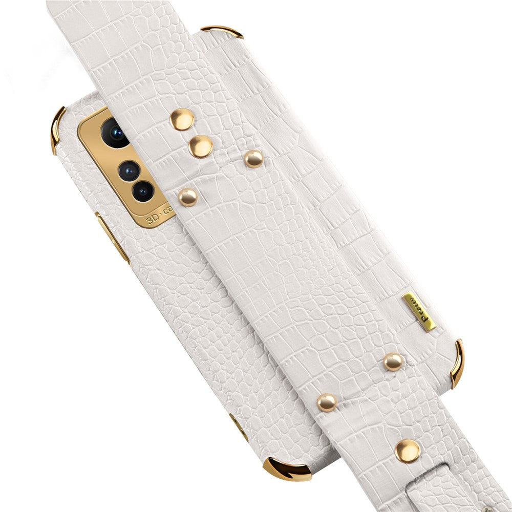 For Xiaomi Redmi Note 12S 4G Electroplating Phone Cover Wristband Kickstand Leather Coated TPU Case