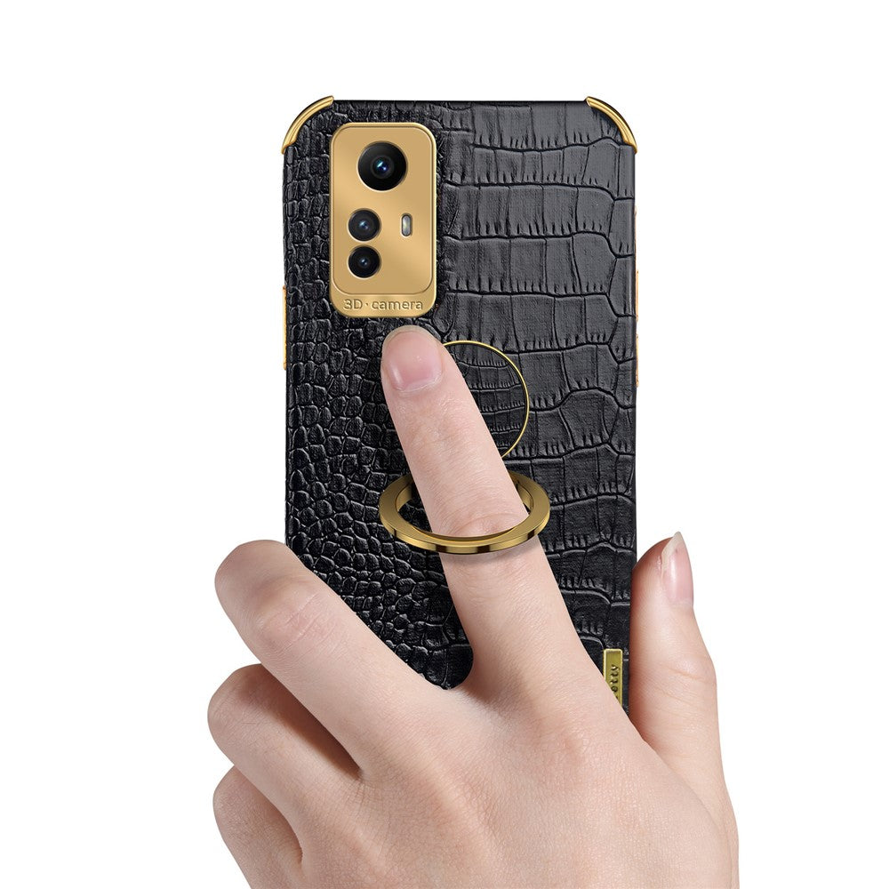 Xiaomi Redmi Note 12S 4G Krokodilstruktur Stativskal 6D Elektropläterat PU-läder + TPU-skydd
