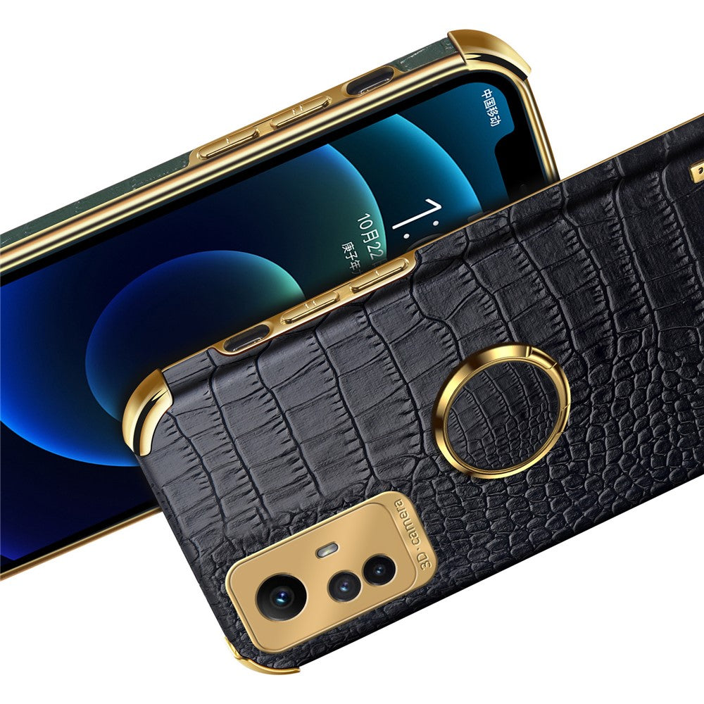 For Xiaomi Redmi Note 12S 4G Crocodile Texture Kickstand Phone Case 6D Electroplated PU Leather + TPU Cover