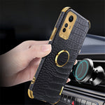 For Xiaomi Redmi Note 12S 4G Crocodile Texture Kickstand Phone Case 6D Electroplated PU Leather + TPU Cover