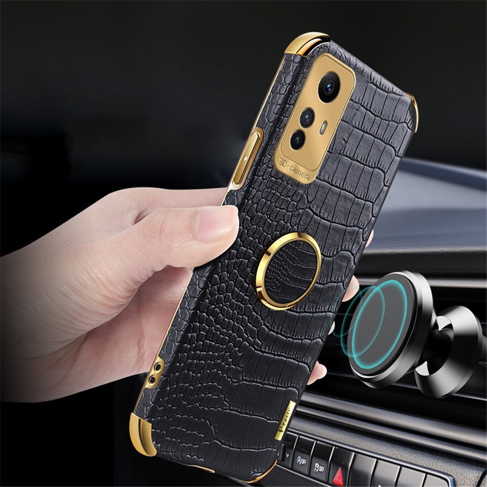 For Xiaomi Redmi Note 12S 4G Crocodile Texture Kickstand Phone Case 6D Electroplated PU Leather + TPU Cover