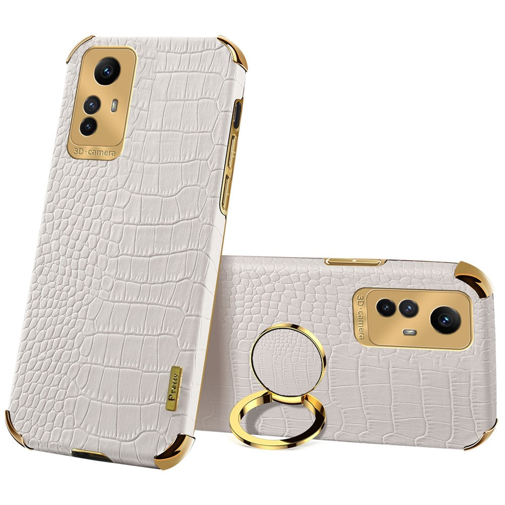 Xiaomi Redmi Note 12S 4G Krokodilstruktur Stativskal 6D Elektropläterat PU-läder + TPU-skydd