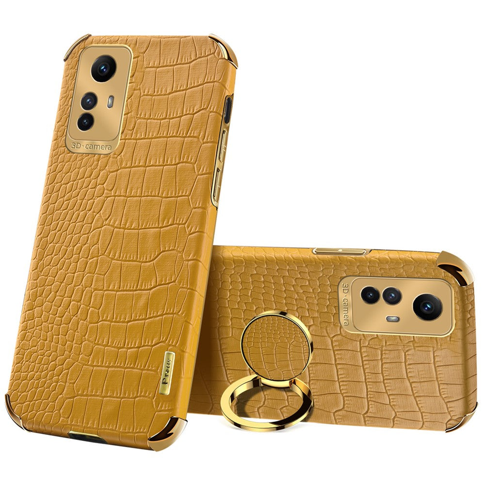 For Xiaomi Redmi Note 12S 4G Crocodile Texture Kickstand Phone Case 6D Electroplated PU Leather + TPU Cover