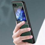 Til Samsung Galaxy Z Flip5 5G Telefoncover med krydstekstur i gummieret PU-læder og hårdt PC-telefoncover